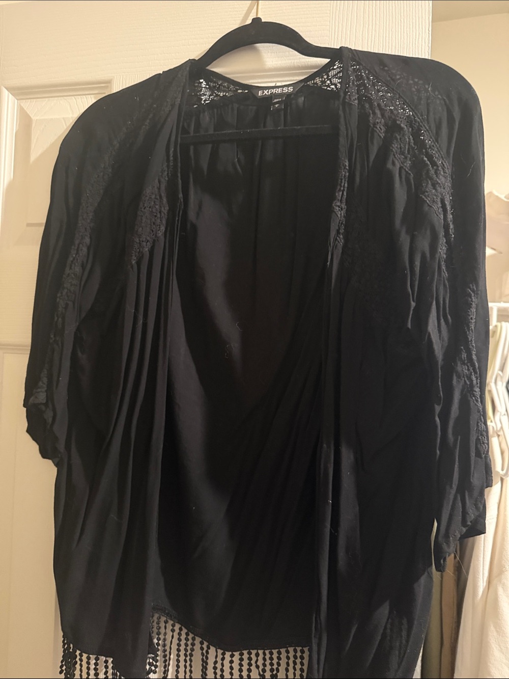 Express Black Lace-Trim Kimono Robe